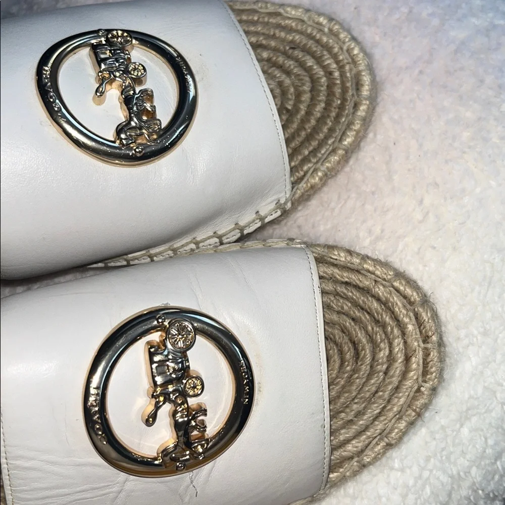 Coach Women's Cream Espadrille Slides with Gold Accent